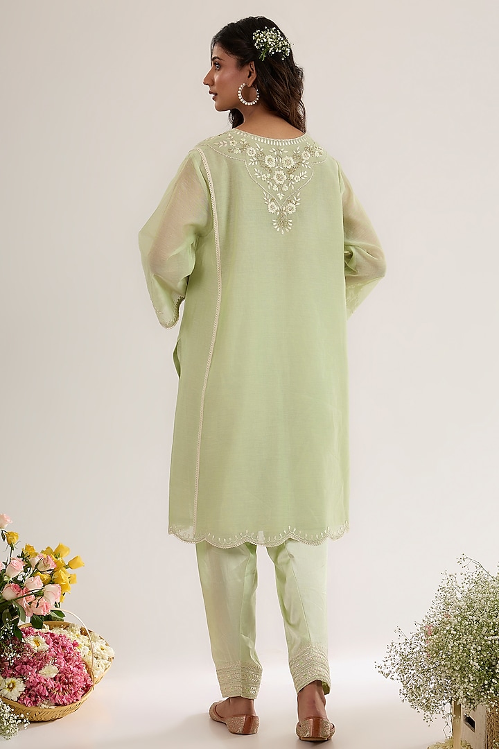 Mint Green Chanderi Silk Embroidered Choga Kurta Set by saina kapoor at Pernia's Pop Up Shop