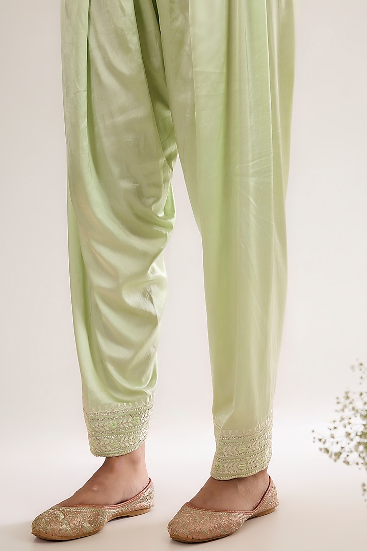 Mint Green Chanderi Silk Embroidered Choga Kurta Set by saina kapoor at Pernia's Pop Up Shop