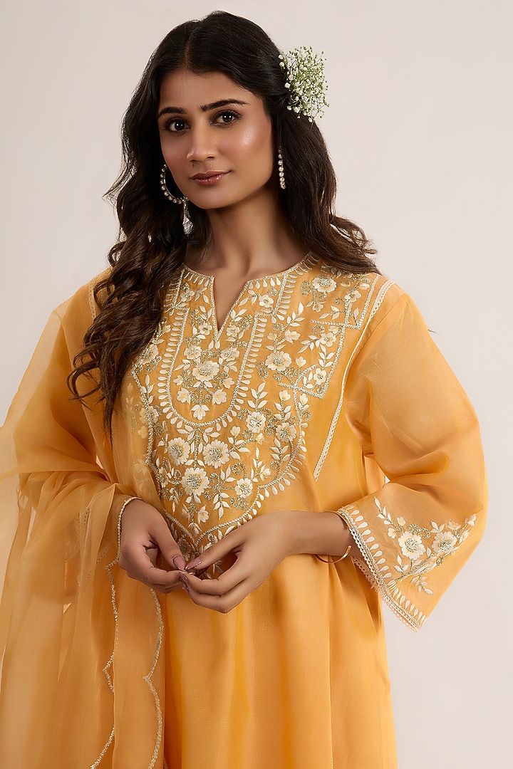 Peachy Orange Chanderi Silk Embroidered Choga Kurta Set by saina kapoor at Pernia's Pop Up Shop