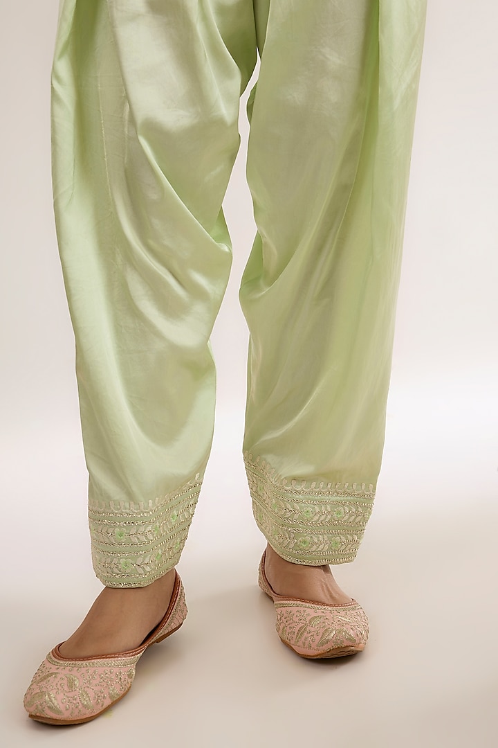 Mint Green Chanderi Silk Embroidered Short Choga Kurta Set by saina kapoor at Pernia's Pop Up Shop