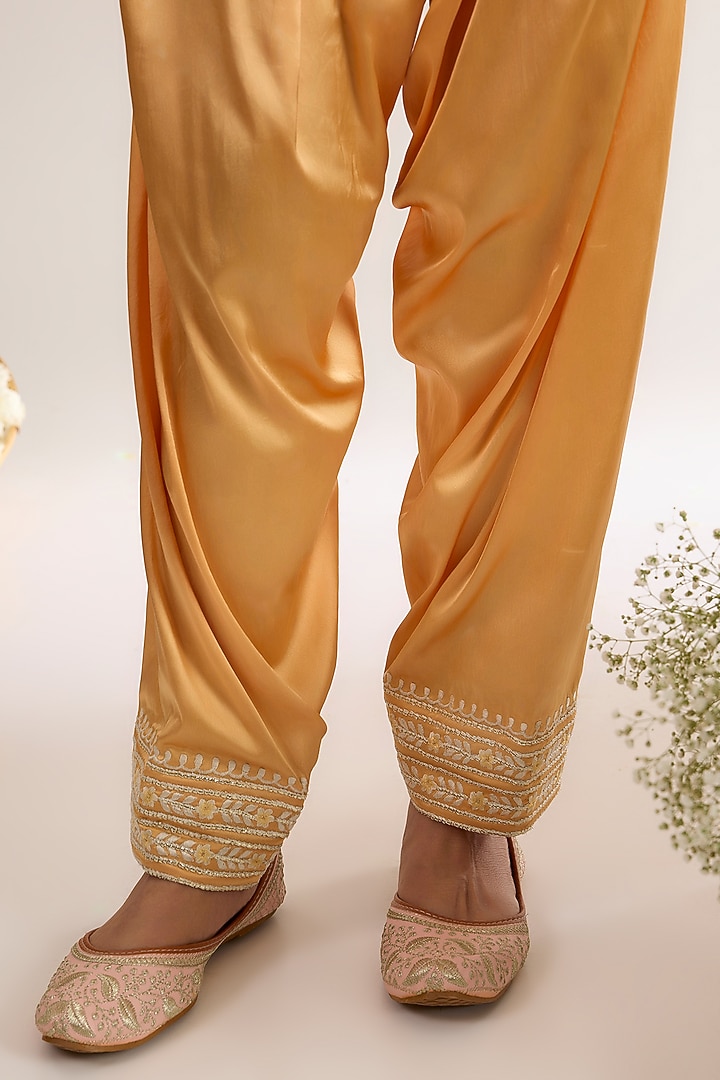 Peachy Orange Chanderi Silk Embroidered Short Choga Kurta Set by saina kapoor at Pernia's Pop Up Shop