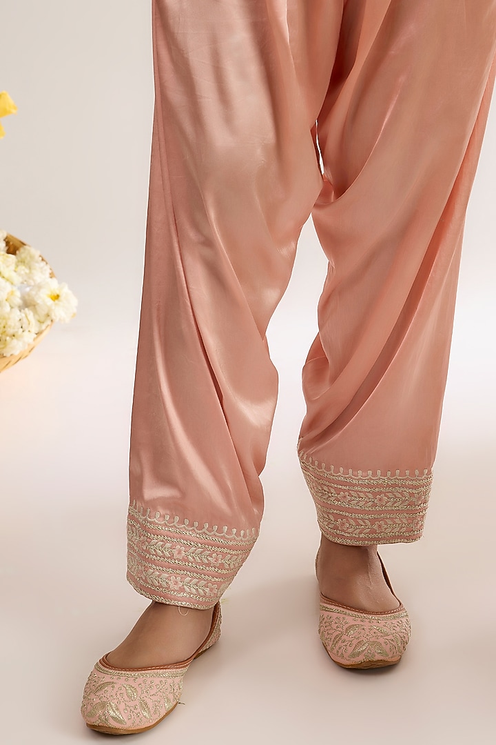 Blush Pink Chanderi Silk Embroidered Short Choga Kurta Set by saina kapoor at Pernia's Pop Up Shop