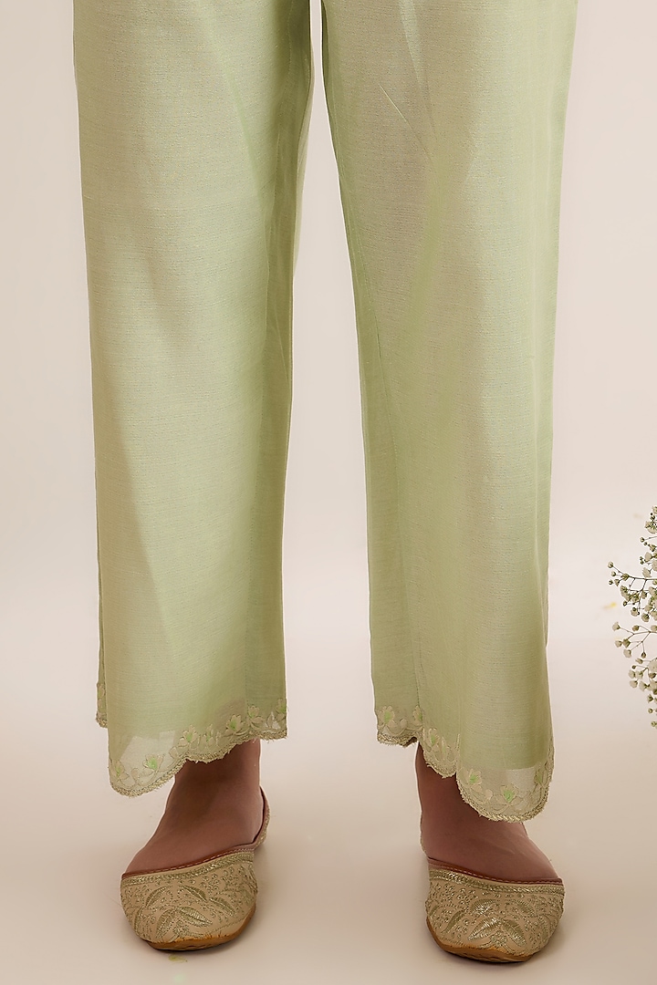 Mint Green Chanderi Silk Embroidered A-Line Kurta Set by saina kapoor at Pernia's Pop Up Shop