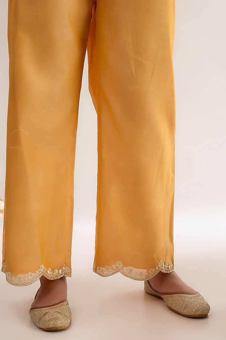 Peachy Orange Chanderi Silk Embroidered A-Line Kurta Set by saina kapoor at Pernia's Pop Up Shop