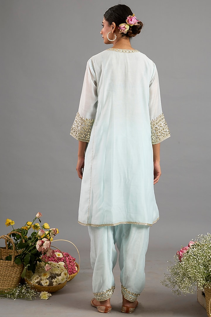 Green Chanderi Gota-Patti Embroidered Choga Kurta Set by Saina kapoor at Pernia's Pop Up Shop