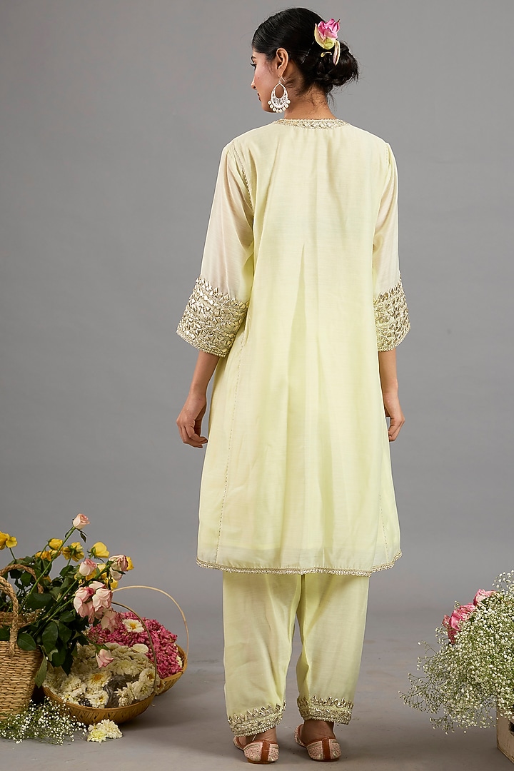 Yellow Chanderi Gota-Patti Embroidered A-Line Kurta Set by Saina kapoor at Pernia's Pop Up Shop
