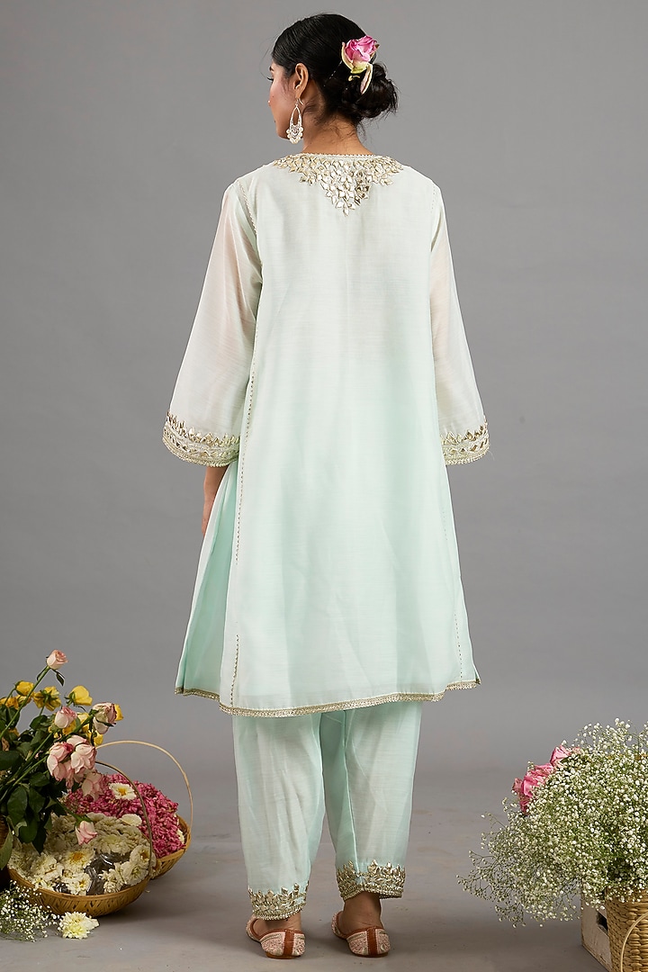 Ice Blue Chanderi Gota-Patti Embroidered A-Line Kurta Set by Saina kapoor at Pernia's Pop Up Shop