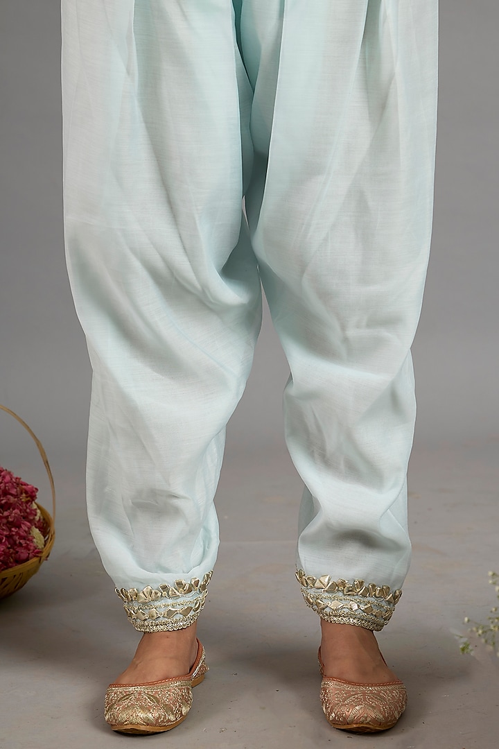 Ice Blue Chanderi Gota-Patti Embroidered A-Line Kurta Set by Saina kapoor at Pernia's Pop Up Shop