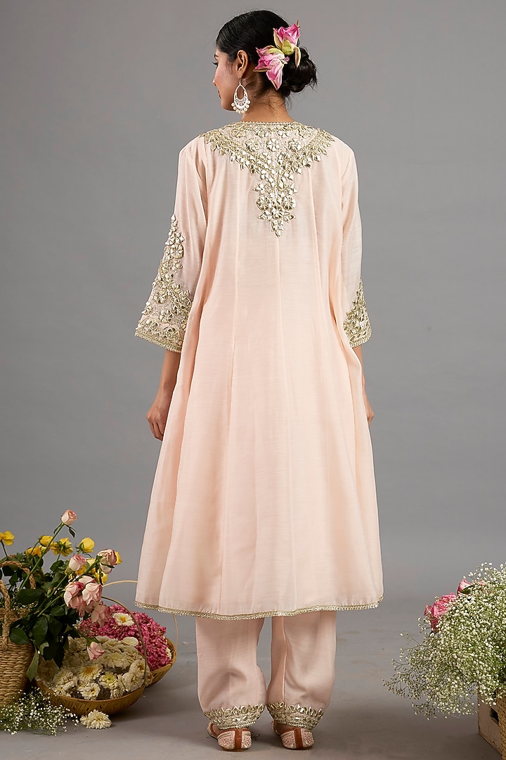 Peach Pink Chanderi Gota-Patti Embroidered Party Wear Anarkali Set by Saina kapoor at Pernia's Pop Up Shop