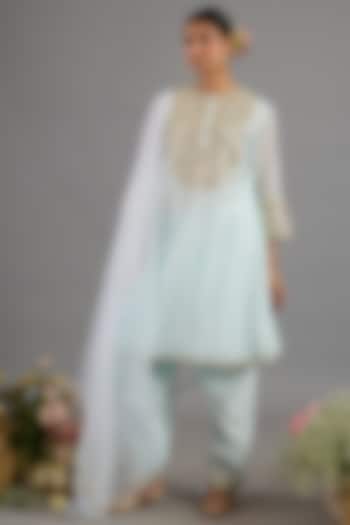 Mint Green Chanderi Gota-Patti Embroidered Party Wear Anarkali Set by Saina kapoor at Pernia's Pop Up Shop