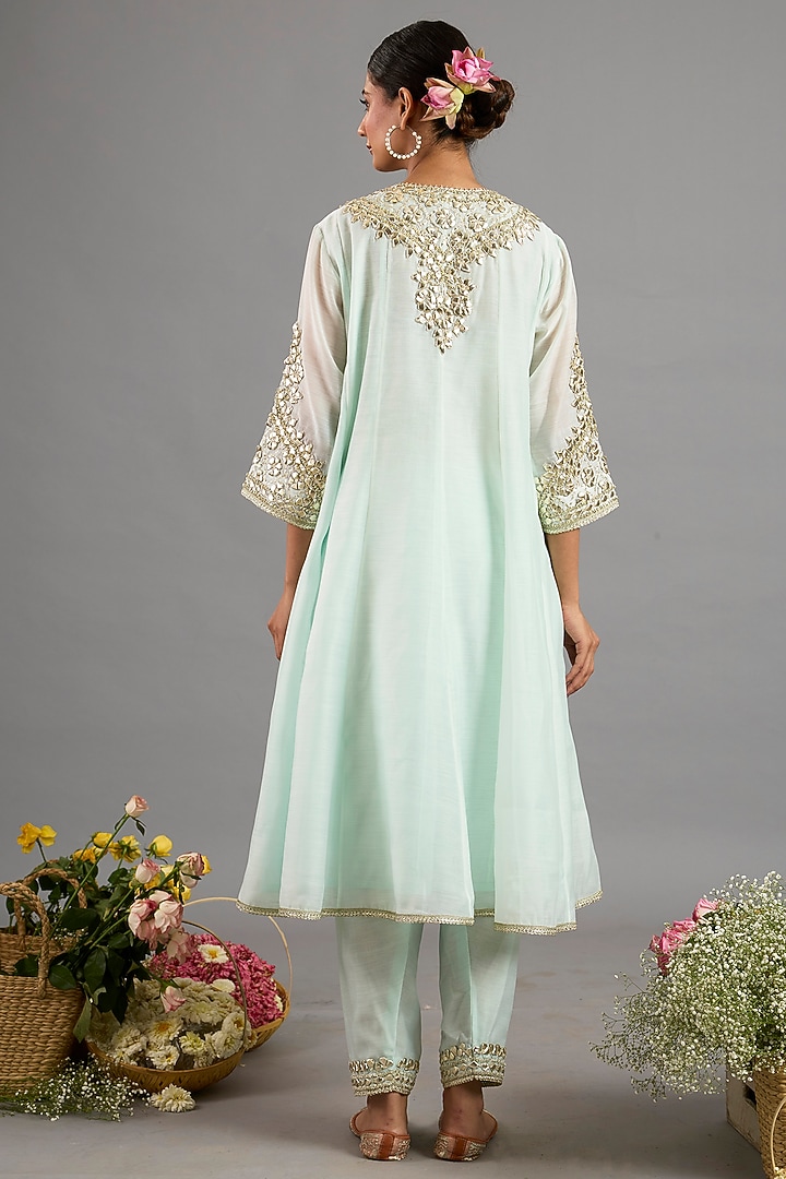Mint Green Chanderi Gota-Patti Embroidered Party Wear Anarkali Set by Saina kapoor at Pernia's Pop Up Shop