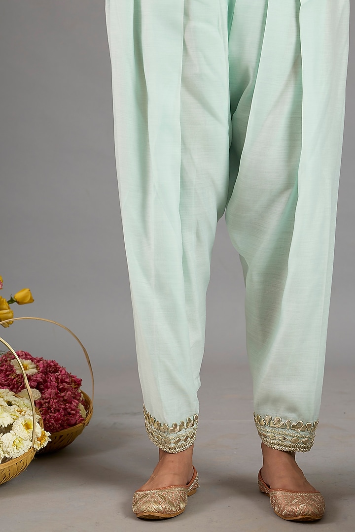 Mint Green Chanderi Gota-Patti Embroidered Party Wear Anarkali Set by Saina kapoor at Pernia's Pop Up Shop
