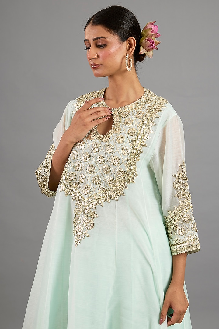 Mint Green Chanderi Gota-Patti Embroidered Party Wear Anarkali Set by Saina kapoor at Pernia's Pop Up Shop