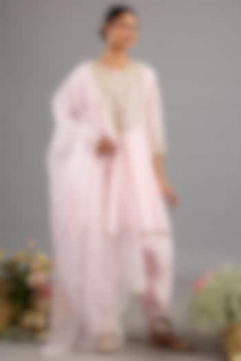 Baby Pink Chanderi Gota-Patti Embroidered Short Party Wear Anarkali Set by Saina kapoor at Pernia's Pop Up Shop