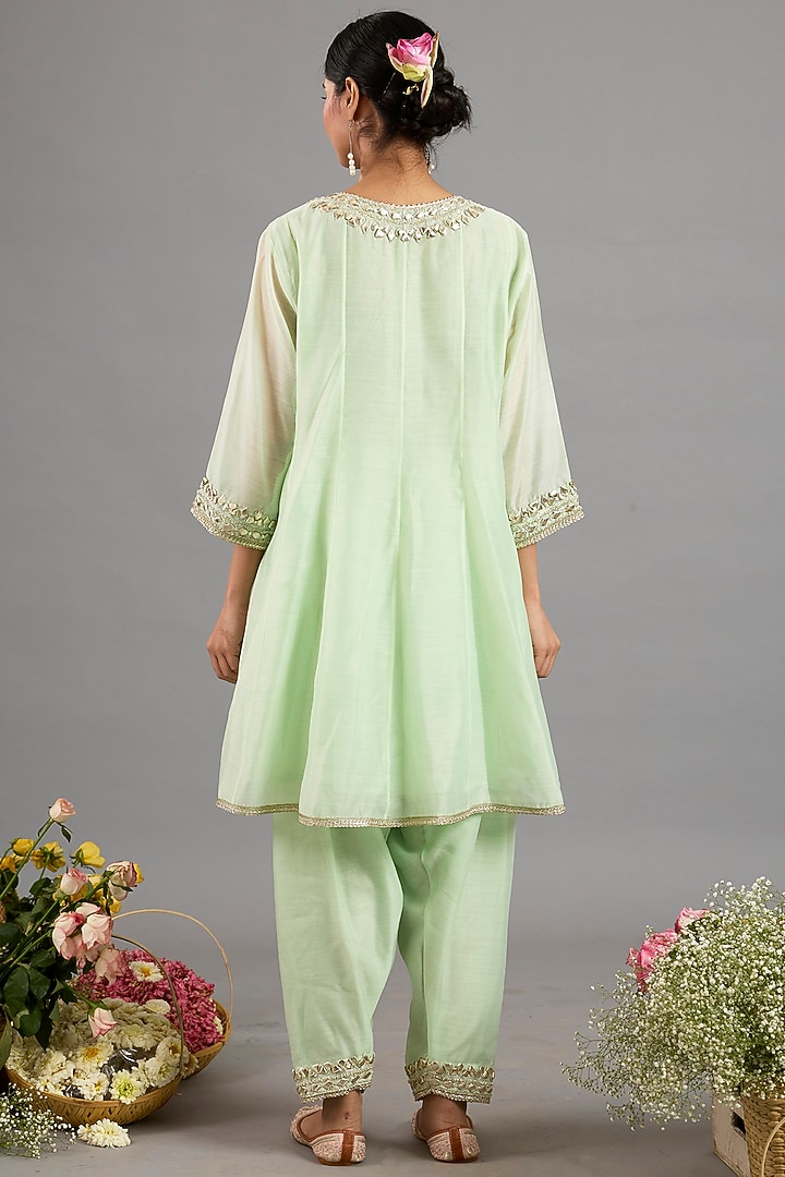 Green Chanderi Gota-Patti Embroidered Long A-Line Kurta Set by Saina kapoor at Pernia's Pop Up Shop
