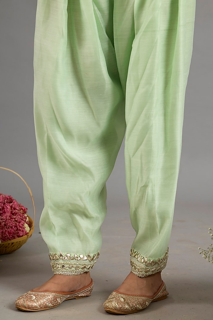 Green Chanderi Gota-Patti Embroidered Long A-Line Kurta Set by Saina kapoor at Pernia's Pop Up Shop