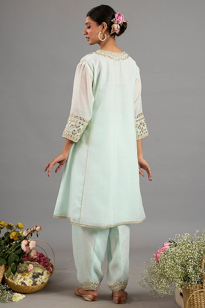 Green Chanderi Gota-Patti Embroidered A-Line Kurta Set by Saina kapoor at Pernia's Pop Up Shop