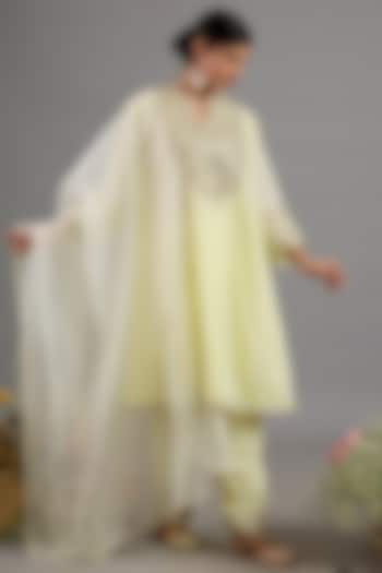 Yellow Chanderi Gota-Patti Embroidered A-Line Kurta Set by Saina kapoor at Pernia's Pop Up Shop
