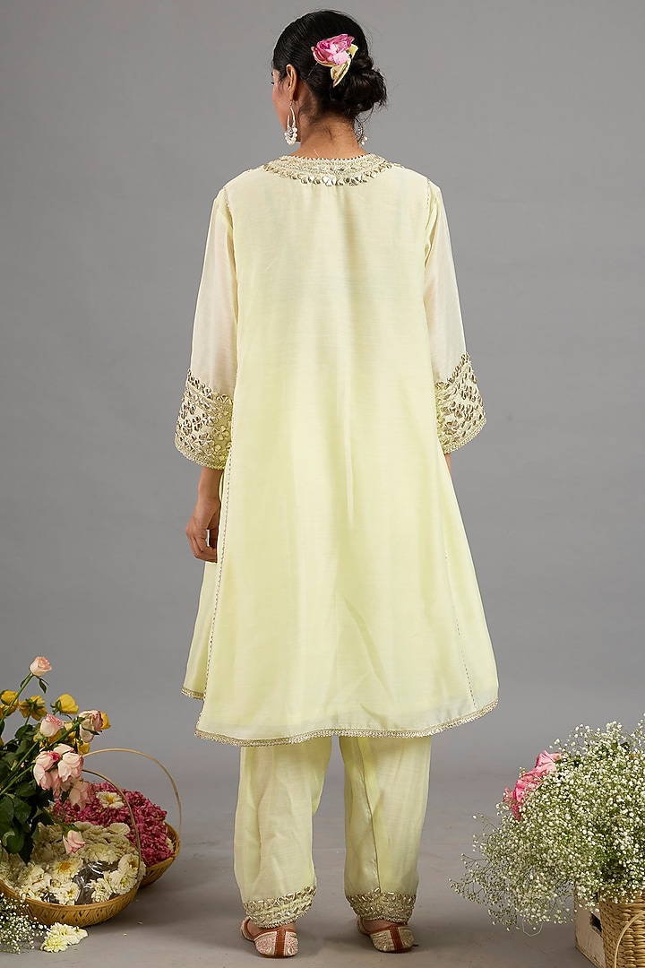 Yellow Chanderi Gota-Patti Embroidered A-Line Kurta Set by Saina kapoor at Pernia's Pop Up Shop