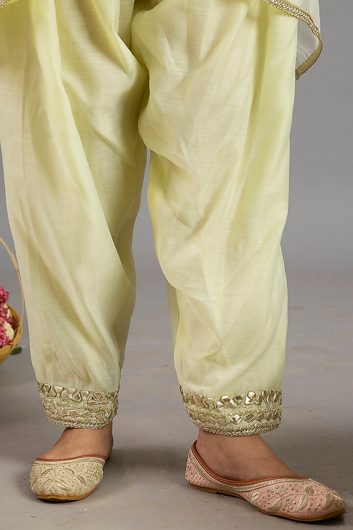 Yellow Chanderi Gota-Patti Embroidered A-Line Kurta Set by Saina kapoor at Pernia's Pop Up Shop