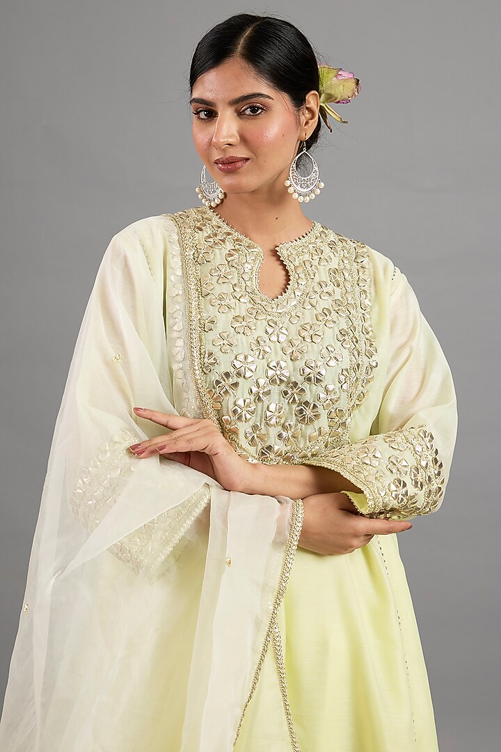 Yellow Chanderi Gota-Patti Embroidered A-Line Kurta Set by Saina kapoor at Pernia's Pop Up Shop