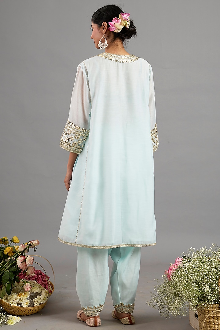 Ice Blue Chanderi Gota-Patti Embroidered A-Line Kurta Set by Saina kapoor at Pernia's Pop Up Shop