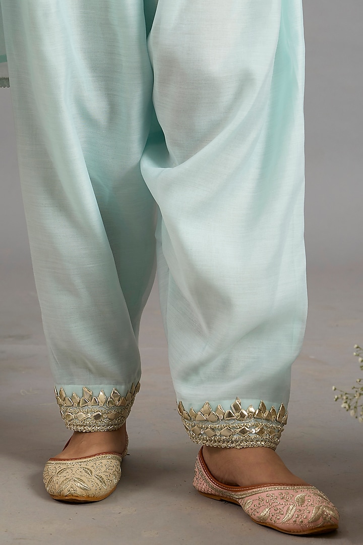 Ice Blue Chanderi Gota-Patti Embroidered A-Line Kurta Set by Saina kapoor at Pernia's Pop Up Shop
