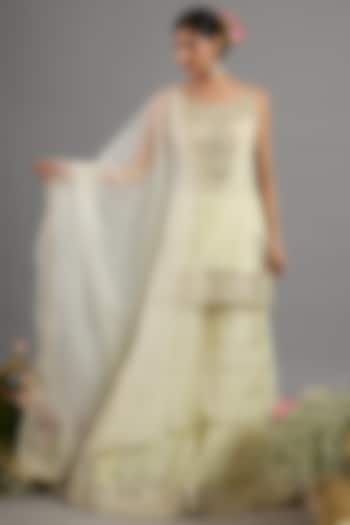 Yellow Chanderi Gota-Patti Embroidered Gharara Set by Saina kapoor at Pernia's Pop Up Shop