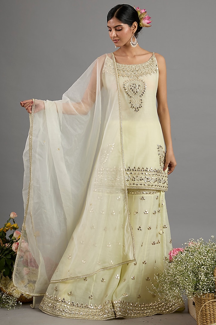 Yellow Chanderi Gota-Patti Embroidered Gharara Set by Saina kapoor at Pernia's Pop Up Shop