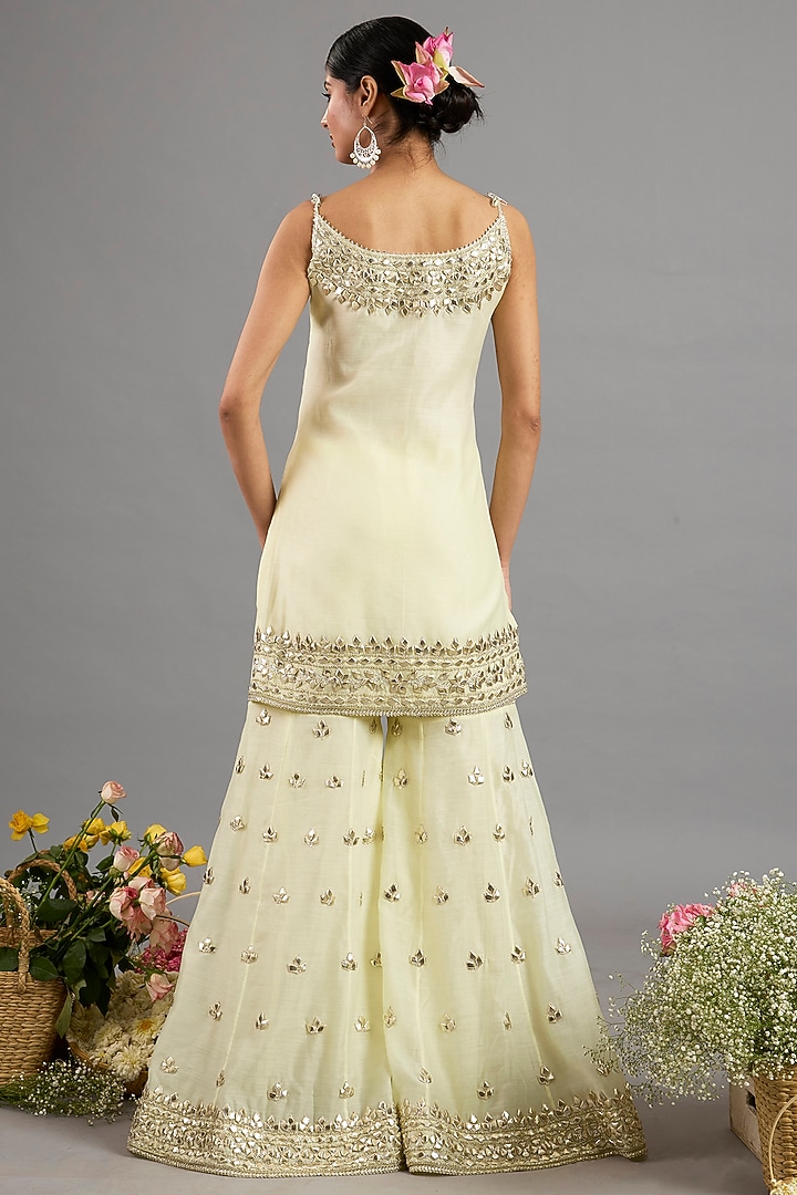 Yellow Chanderi Gota-Patti Embroidered Gharara Set by Saina kapoor at Pernia's Pop Up Shop
