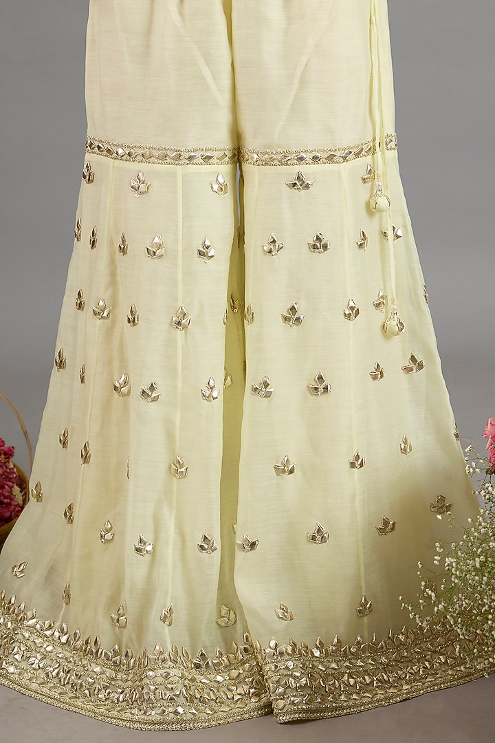 Yellow Chanderi Gota-Patti Embroidered Gharara Set by Saina kapoor at Pernia's Pop Up Shop