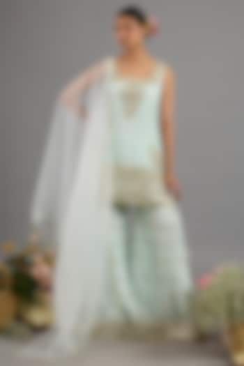 Mint Green Chanderi Gota-Patti Embroidered Gharara Set by Saina kapoor at Pernia's Pop Up Shop