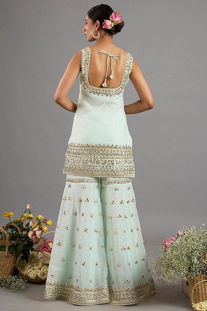Mint Green Chanderi Gota-Patti Embroidered Gharara Set by Saina kapoor at Pernia's Pop Up Shop