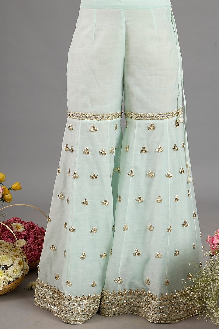 Mint Green Chanderi Gota-Patti Embroidered Gharara Set by Saina kapoor at Pernia's Pop Up Shop