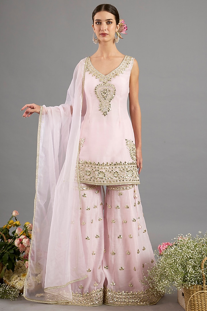 Pink Chanderi Gota-Patti Embroidered Gharara Set by Saina kapoor at Pernia's Pop Up Shop