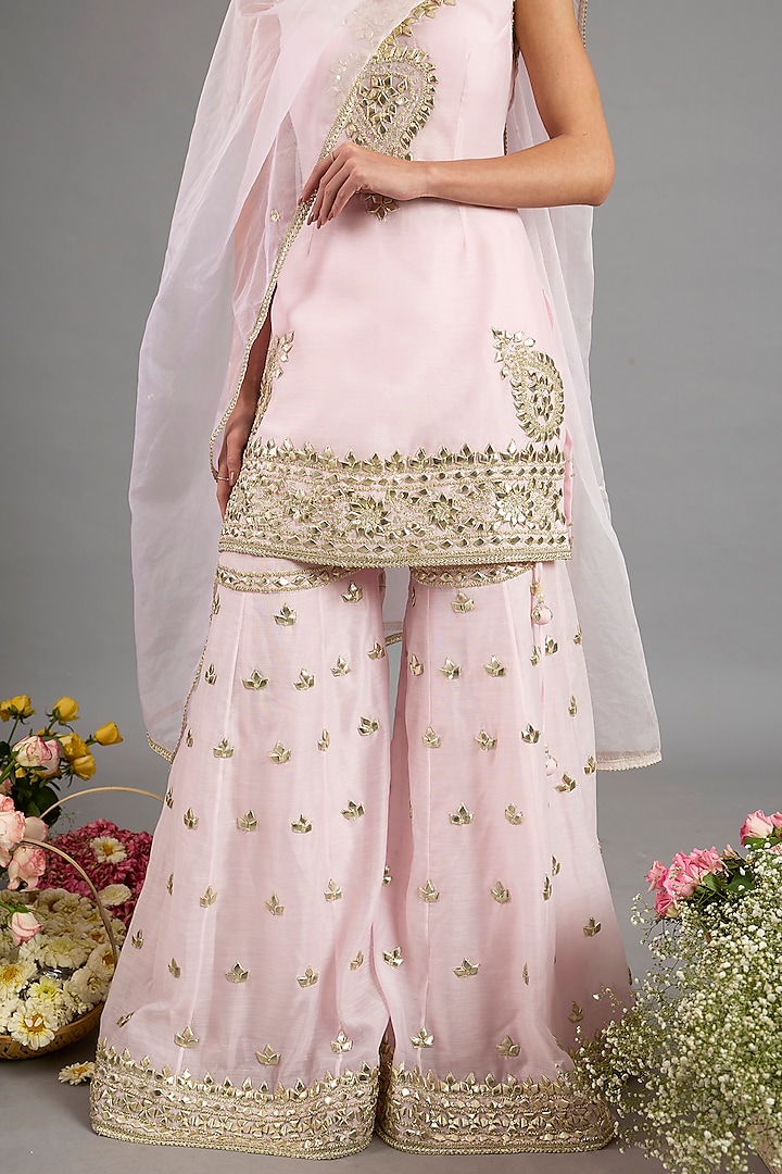 Pink Chanderi Gota-Patti Embroidered Gharara Set by Saina kapoor at Pernia's Pop Up Shop