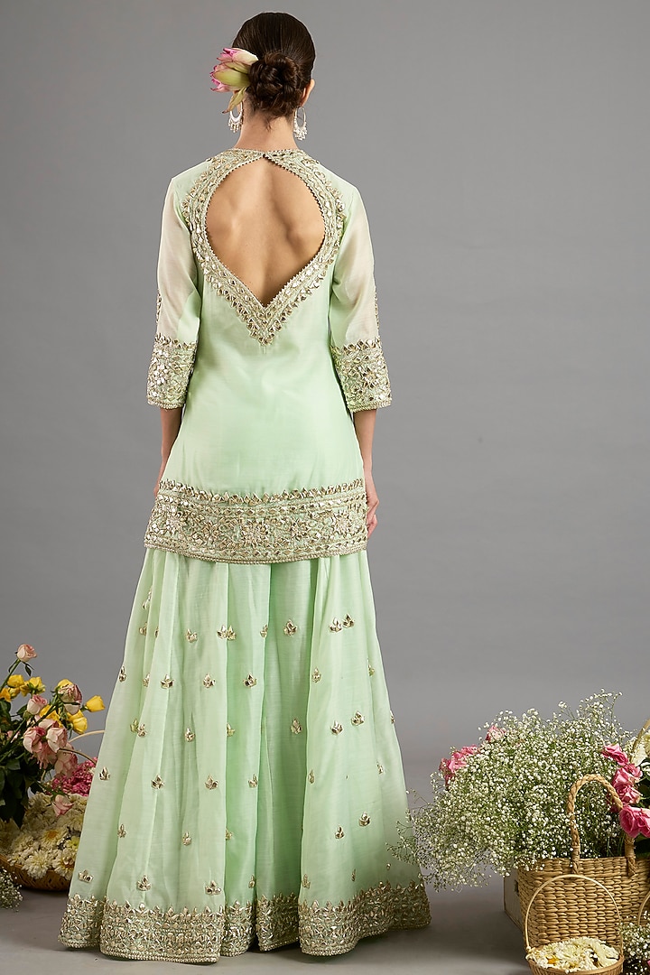 Green Chanderi Gota-Patti Embroidered Gharara Set by Saina kapoor at Pernia's Pop Up Shop
