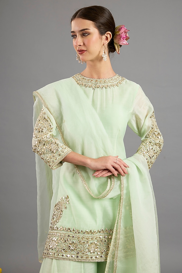 Green Chanderi Gota-Patti Embroidered Gharara Set by Saina kapoor at Pernia's Pop Up Shop