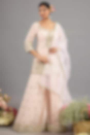 Peach Pink Chanderi Gota-Patti Embroidered Party Wear Sharara Set by Saina kapoor at Pernia's Pop Up Shop