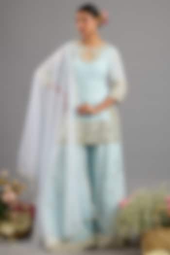 Ice Blue Chanderi Gota-Patti Embroidered Party Wear Sharara Set by Saina kapoor at Pernia's Pop Up Shop