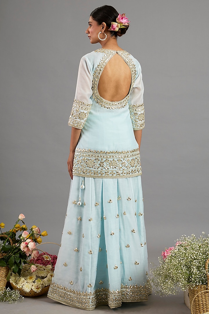 Ice Blue Chanderi Gota-Patti Embroidered Party Wear Sharara Set by Saina kapoor at Pernia's Pop Up Shop