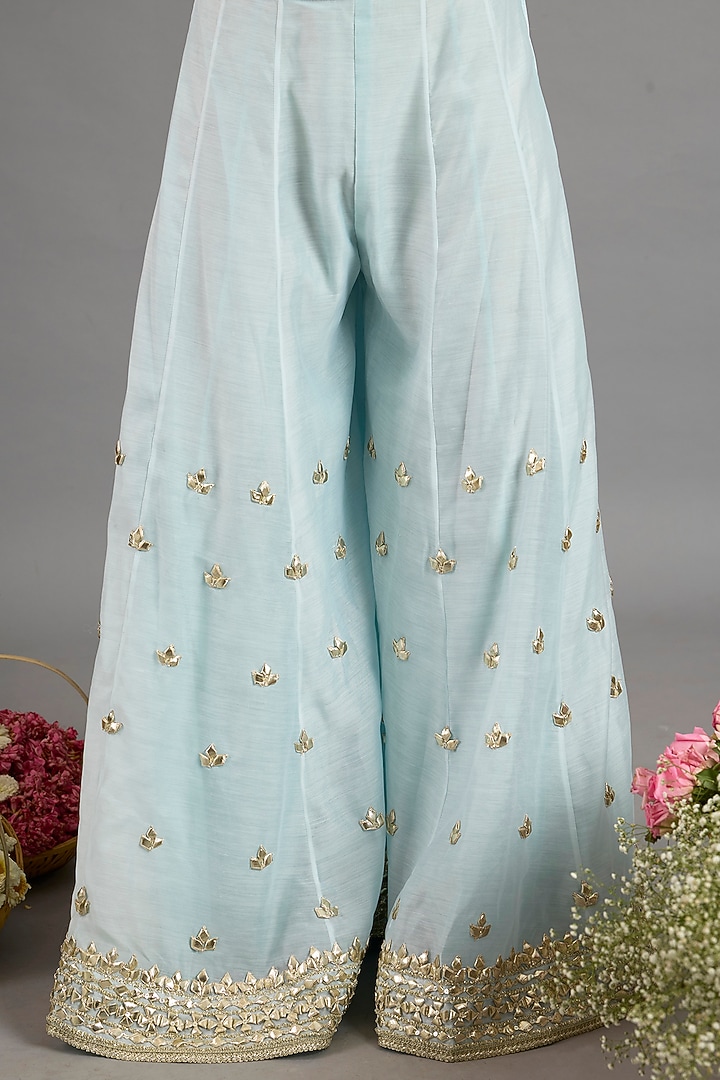 Ice Blue Chanderi Gota-Patti Embroidered Party Wear Sharara Set by Saina kapoor at Pernia's Pop Up Shop