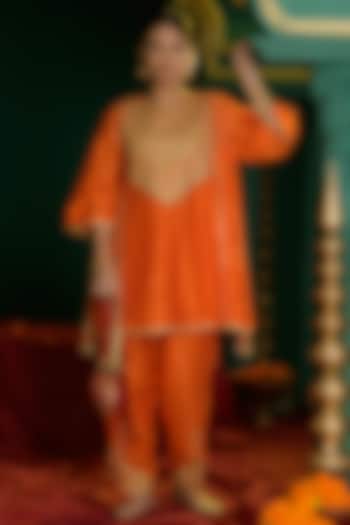 Deep Orange Chanderi Choga Set by Saina kapoor at Pernia's Pop Up Shop