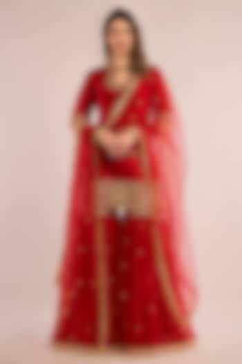 Red Dupion Gota Patti Embroidered Gharara Set by Saina kapoor at Pernia's Pop Up Shop