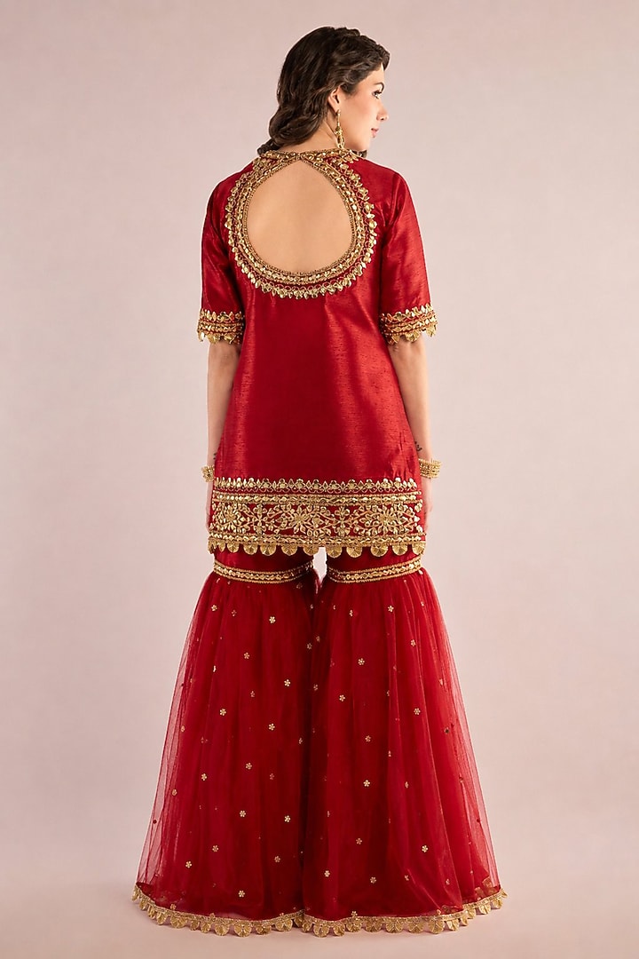 Red Dupion Gota Patti Embroidered Gharara Set by Saina kapoor at Pernia's Pop Up Shop