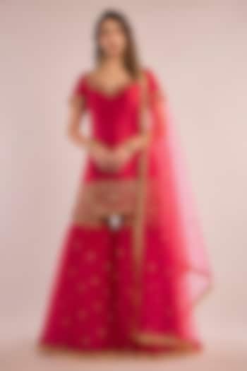 Pink Dupion Gota Patti Embroidered Gharara Set by Saina kapoor at Pernia's Pop Up Shop