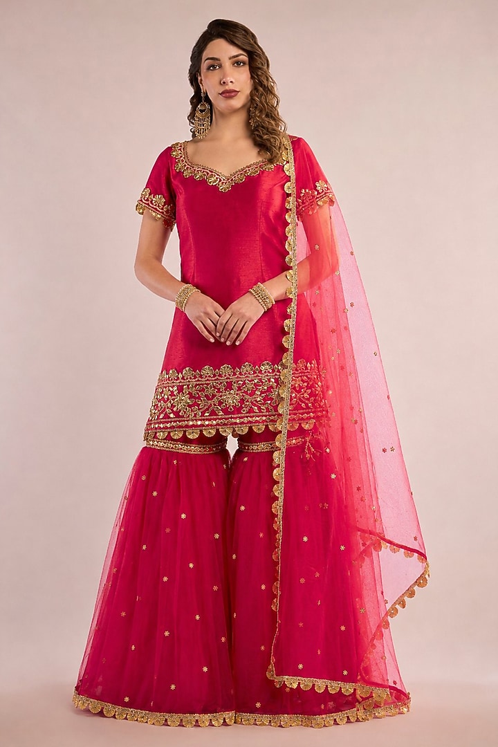 Pink Dupion Gota Patti Embroidered Gharara Set by Saina kapoor at Pernia's Pop Up Shop