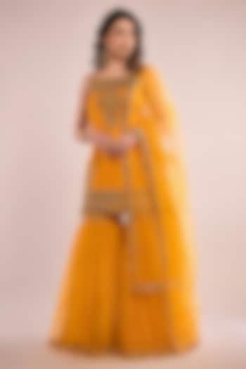 Yellow Dupion Sequin Embroidered Gharara Set by Saina kapoor at Pernia's Pop Up Shop