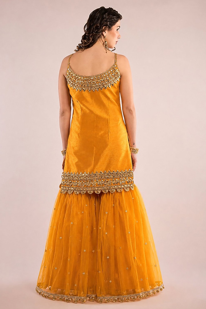 Yellow Dupion Sequin Embroidered Gharara Set by Saina kapoor at Pernia's Pop Up Shop