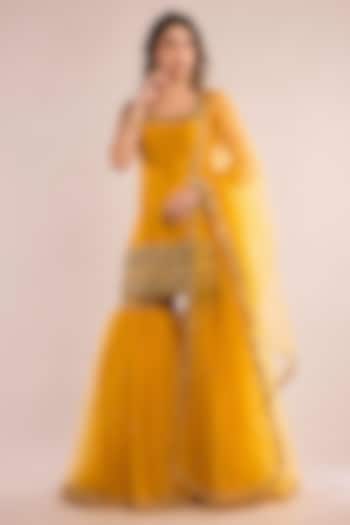 Yellow Dupion Gota Patti Embroidered Gharara Set by Saina kapoor at Pernia's Pop Up Shop